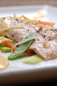 Gestoomde zalmforel filet