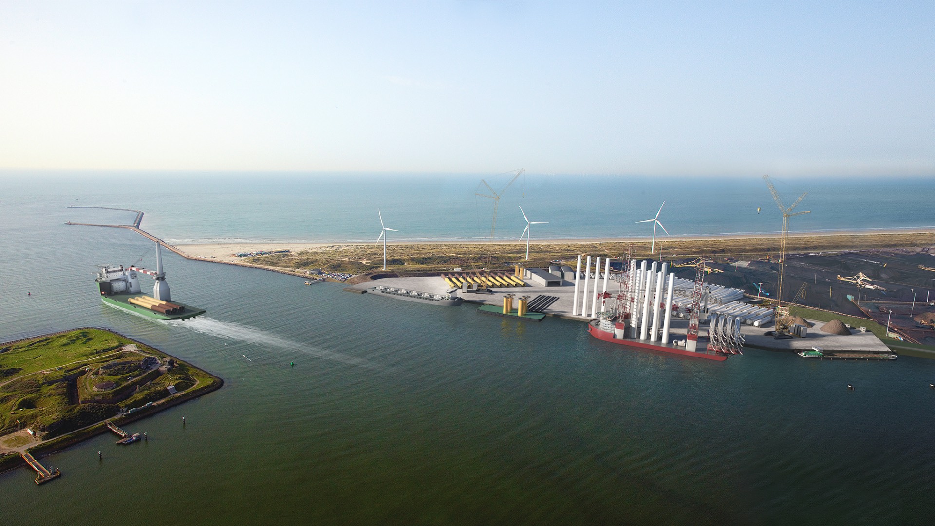 Nieuwe Energiehaven voor duurzame toekomst.De Energiehaven is gelokaliseerd aan de zeezijde van het Noordzeekanaal, vlak vóór de sluizen van IJmuiden.